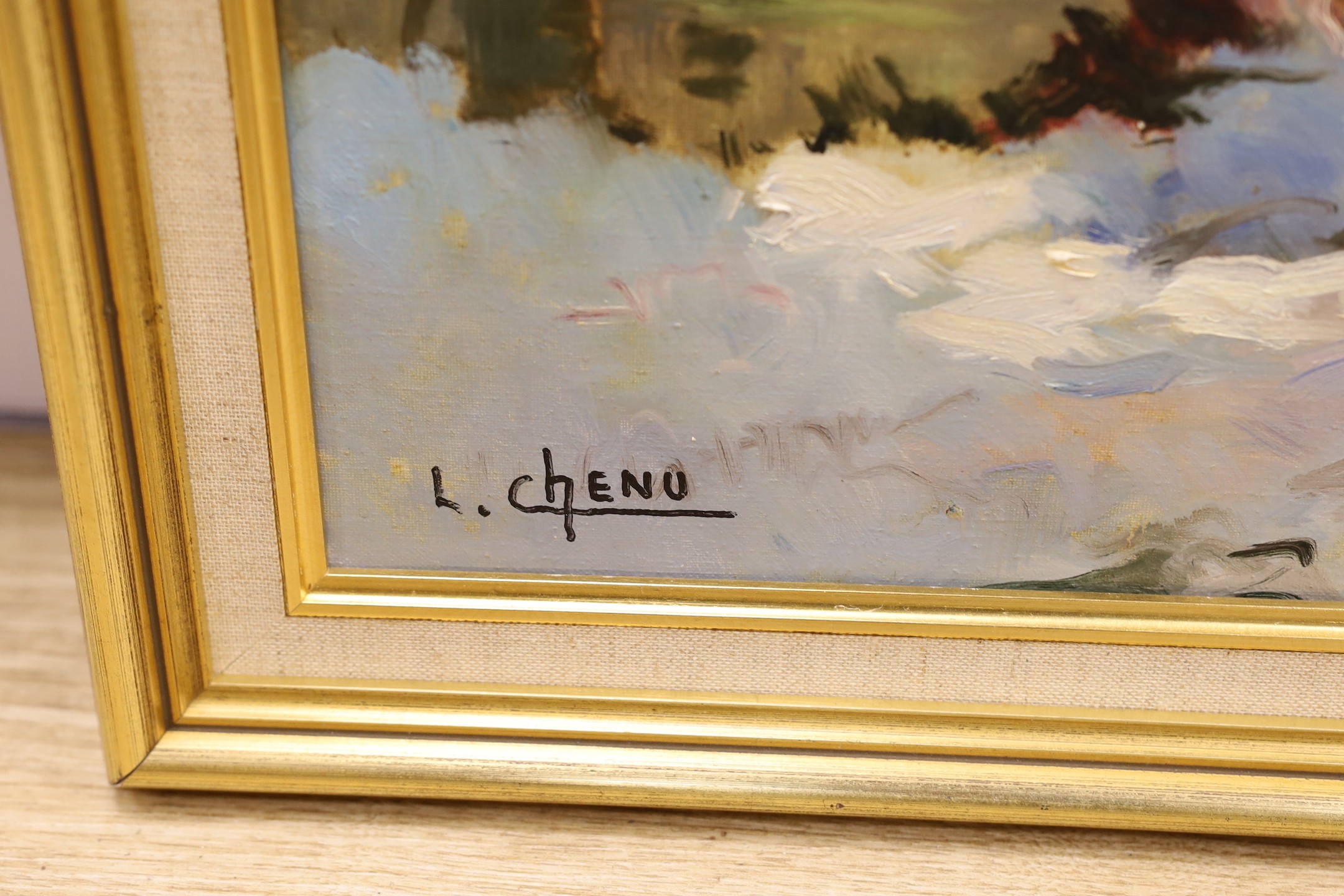L Chenu, oil, “Winter landscape”, signed, 52 x 64cm